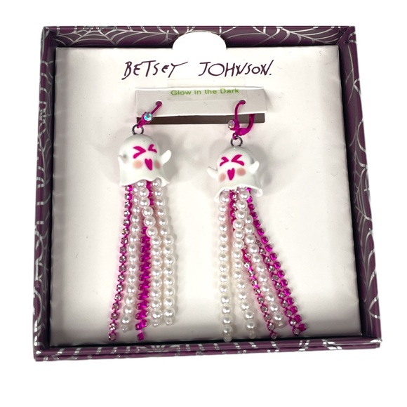 Betsey Johnson Ghost Glow in the Dark Dangle Earrings Pink White - Picture 2 of 5